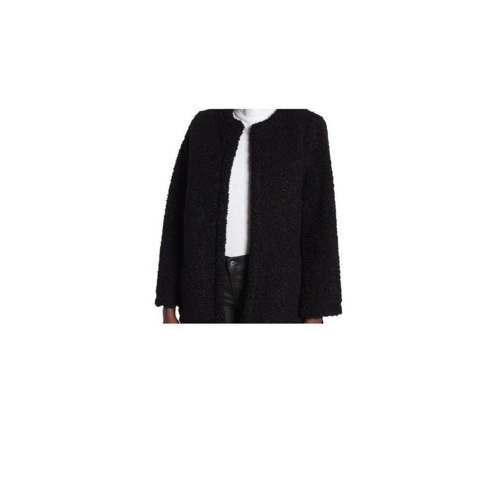 Max Studio Womens Teddy Bear Jacket Coat Black Faux Fur Size Large